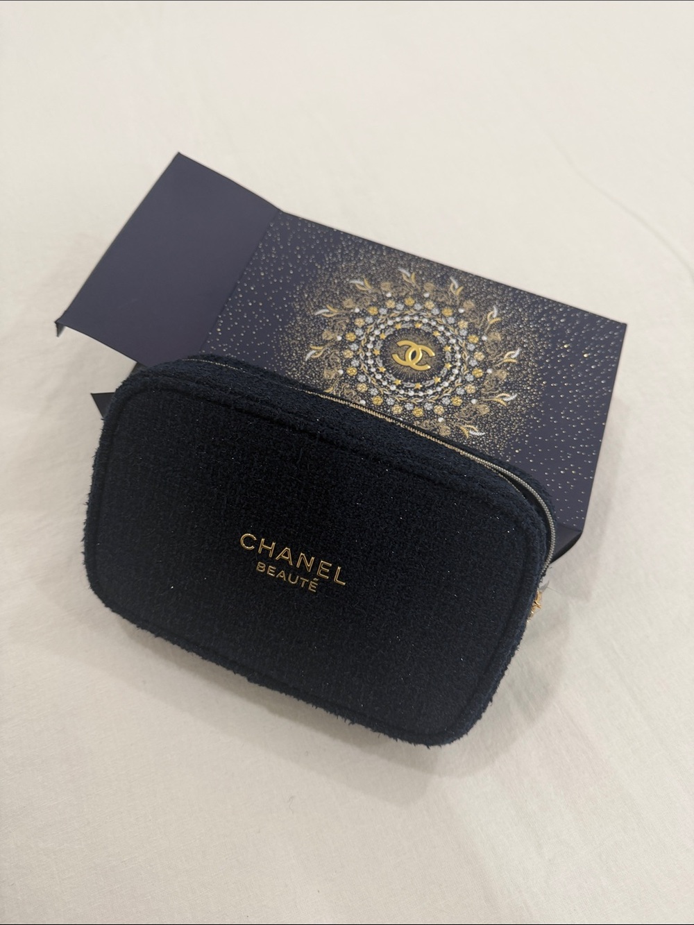 CHANEL Navy & Gold Beauté Cosmetic Pouch